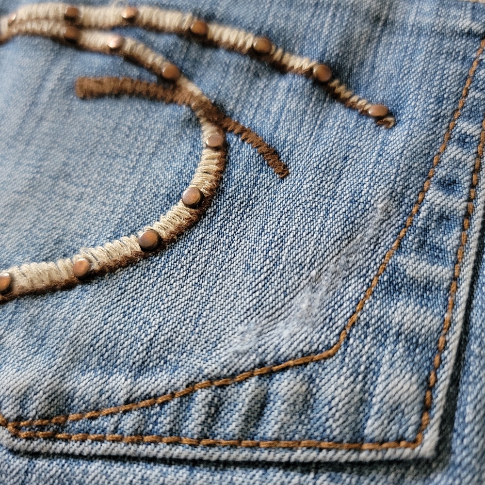 Original Frankie B studded F pockets medium wash denim Size 2